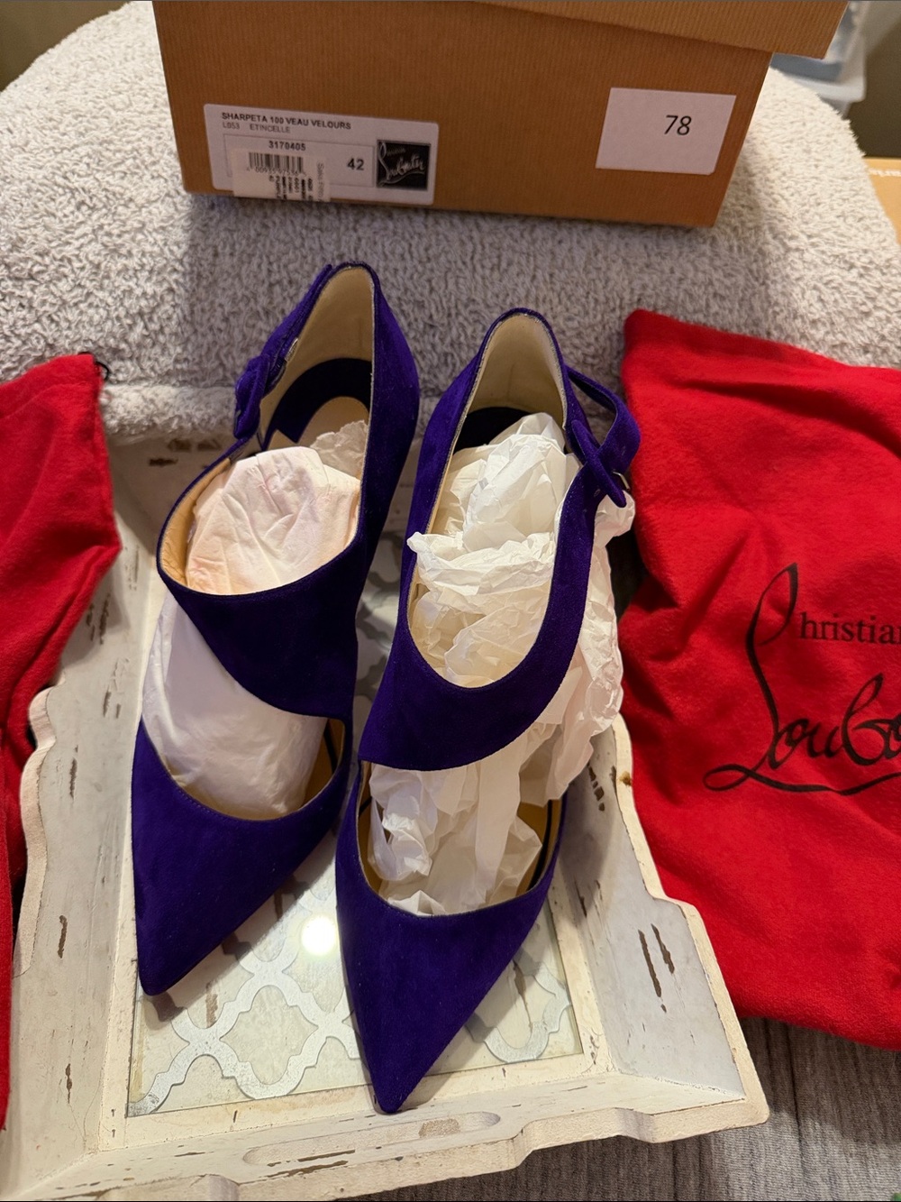 Christian Louboutin Purple Suede Pointed Mary Jane Pumps